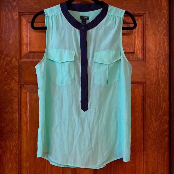 J. Crew Tops J Crew Mint Green Navy Sleeveless Blouse Poshmark